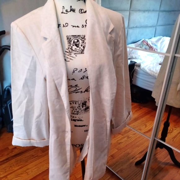 Vintage 80's style Sag Harbor woman cream linen blazer - Picture 2 of 8